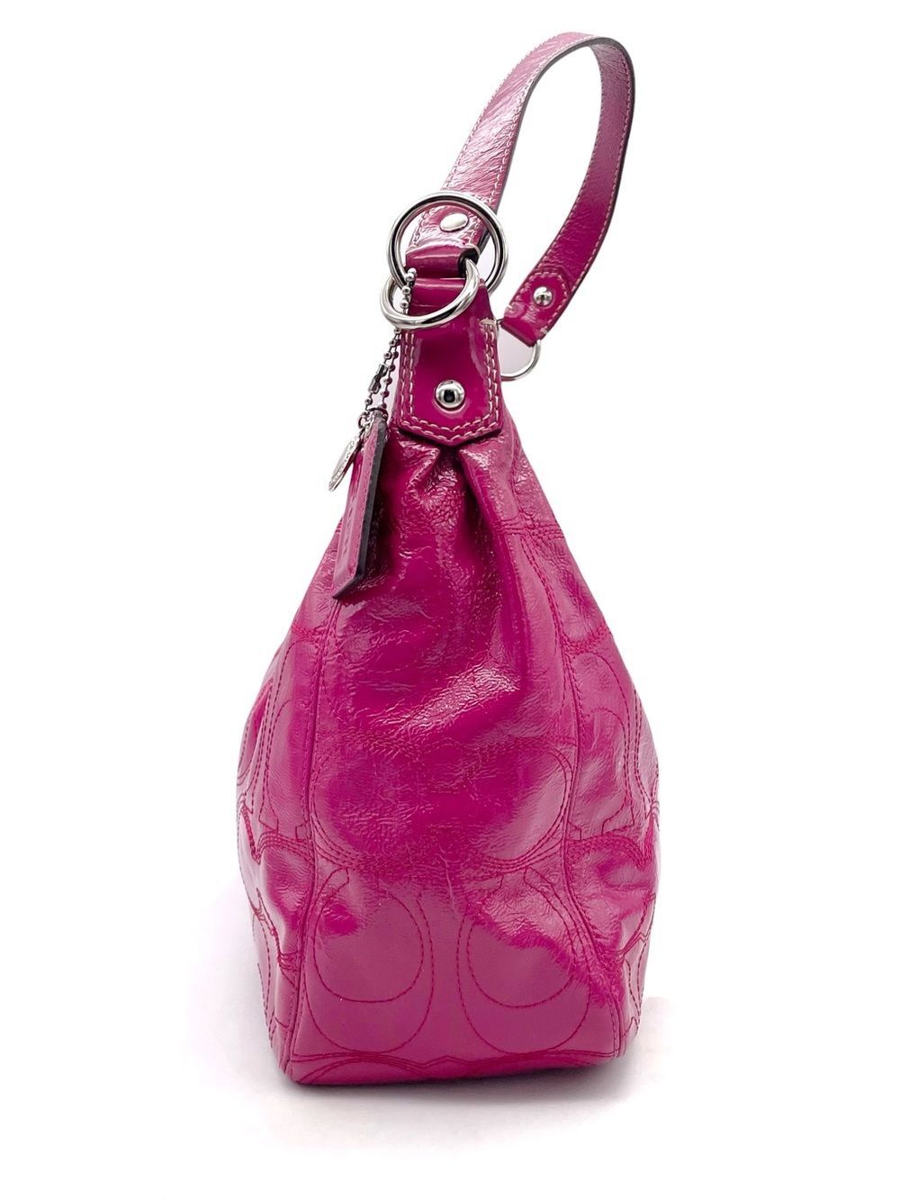 Coach F19282 1941 C Stitch Patent Leather Hobo Shoulder Bag Magenta Pink Purse - Picture 2 of 15
